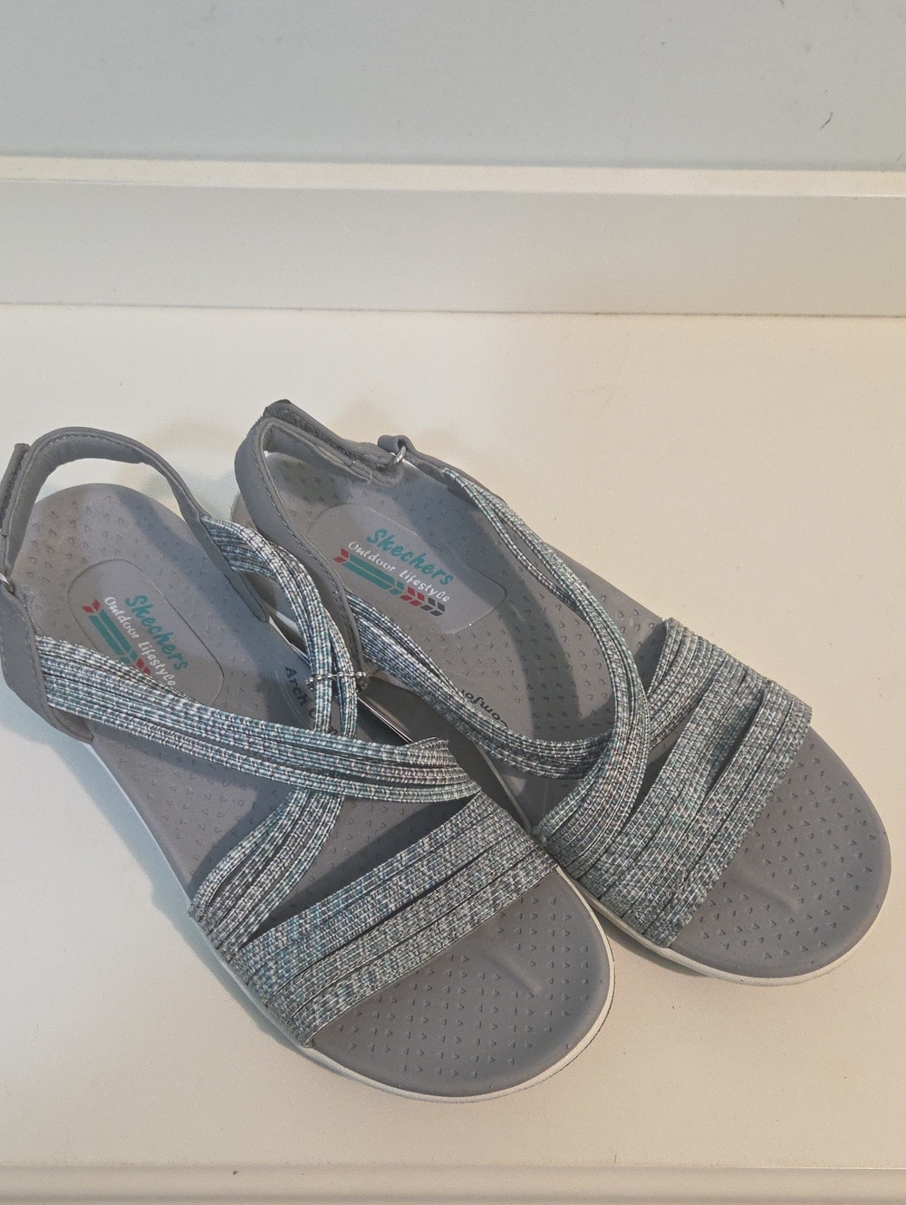 Skechers Women’s Outdoor Lifestyle Blue Gray Elastic  Sandals Size 7 New No Box